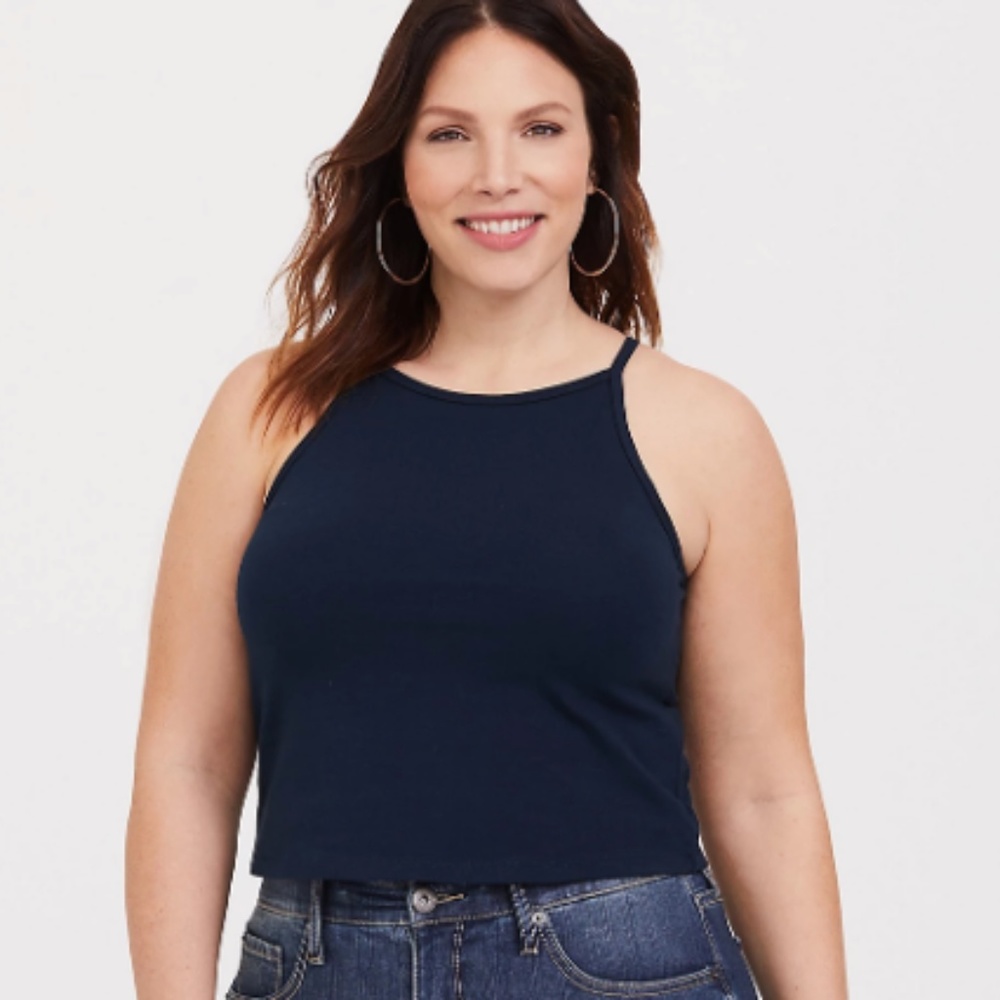 Navy High Neck Crop Top